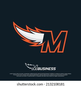 Wings logo with letter M illustration design, Wings badges esport logo with simple style.