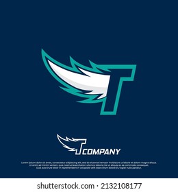 Wings logo with letter T illustration design, Wings badges esport logo with simple style.