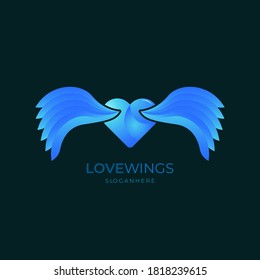 wings of logo with love object and blue color. modern logo design