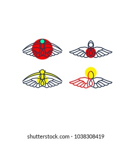 Wings logo set. Flat icons on white background. 