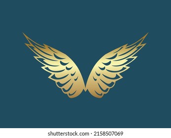 Wings Logo. V Alphabet Initial. Abstract Lettering Sign Isolated On Dark Background. Decorative Style Icon For Beauty Brand Identity. Gold Color Feathers. Flight, Freedom, Angel Symbol.