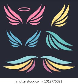 Wings logotype set. Bird wing or winged logo design. Bird wings vector logo. Vector angel winged label