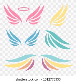 Wings logotype set. Bird wing or winged logo design. Bird wings vector logo. Vector angel winged label