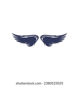 Wings with long feather. Angel or bird wing flat black icon. Aviation pilot patch badge. Heraldic vintage army insignia emblem falcon phoenix hawk. Flying winged frame. Biker logo stencil stamp