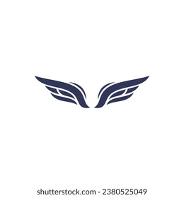 Wings with long feather. Angel or bird wing flat black icon. Aviation pilot patch badge. Heraldic vintage army insignia emblem falcon phoenix hawk. Flying winged frame. Biker logo stencil stamp