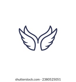 Wings with long feather. Angel or bird wing flat black icon. Aviation pilot patch badge. Heraldic vintage army insignia emblem falcon phoenix hawk. Flying winged frame. Biker logo stencil stamp