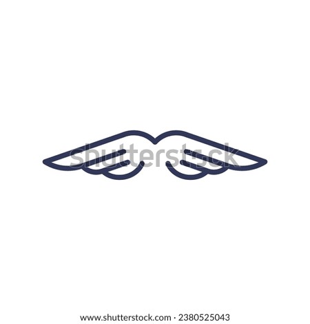 Wings with long feather. Angel or bird wing flat black icon. Aviation pilot patch badge. Heraldic vintage army insignia emblem falcon phoenix hawk. Flying winged frame. Biker logo stencil stamp