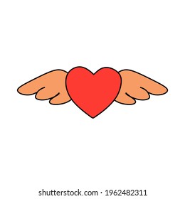 Wings love. Love stickers vector for Valentines Day. Hand drawn colorful objects.