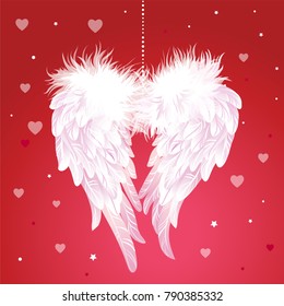 Wings of Love. Valentine's day card with hearts and angel wings. Background and wedding invitation.