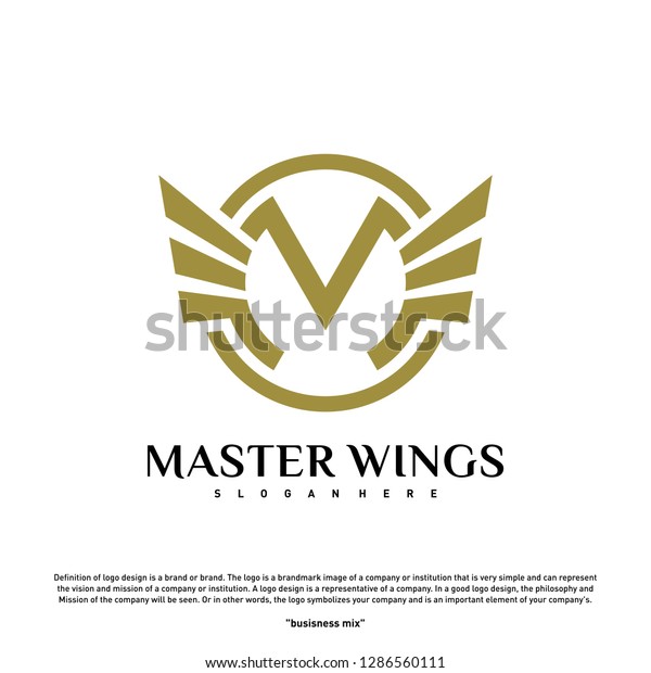 Wings M letter logo.
Initial M Wings Logo Template. Golden creative alphabet, air emblem
- Vector