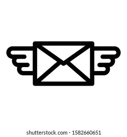 Wings mail icon. Outline wings mail vector icon for web design isolated on white background