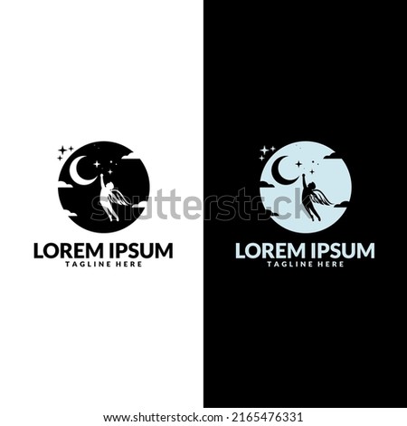 Wings man Silhouette. Angel wings. Abstract flying man logo design.