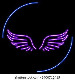 wings neon sign, modern glowing banner design, colorful modern design trends on black background. Vector illustration.