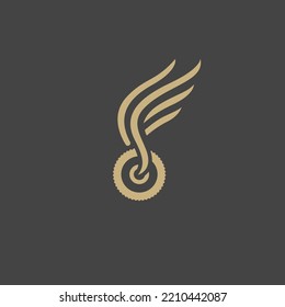 Wings On Wheel Icon Vector Design. Motorcycle Vintage Logo Isolated On Dark Background. 