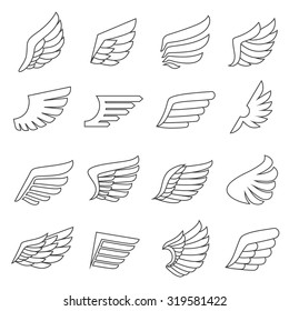 Wings Outline Gray Icons Vector Set. Modern Minimalistic Design.