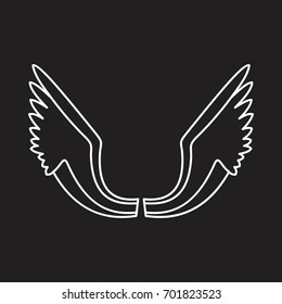 Wings outline icon vector illustration for design and web isolated on black background. Wings vector object for labels, logos and advertising