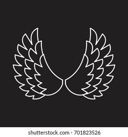 Wings outline icon vector illustration for design and web isolated on black background. Wings vector object for labels, logos and advertising