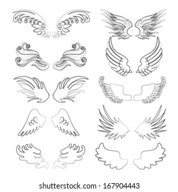 wings outline set in vector