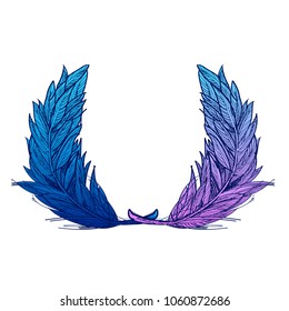 Wings of owl or bird in sweep. Colored illustration isolated on white background
