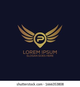 Wings P letter logo design template vector eps