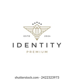 Wings and pen tip logo icon design template