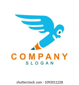 Wings pencil vector logo template