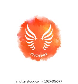 Wings of the Phoenix up on a fire spot imitating watercolor, as a template for a logo, emblem, poster, business card