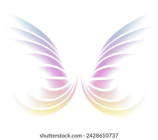 Wings rainbow logos icons or logotypes, graphic design modern style elements, glow wavy stripe love theme. Vector illustration EPS 10 angel wings or butterflies isolated style for wedding