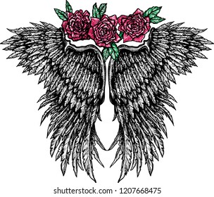 WINGS WITH RED ROSES