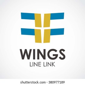 Wings ribbon of line abstract vector and logo design or template link fly business icon of company identity symbol concept