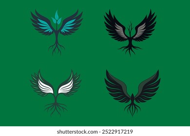 wings with roots logo art illustration