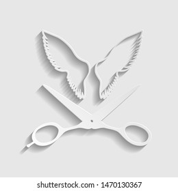 Wings and scissors sign. Paper style icon. Illustration.