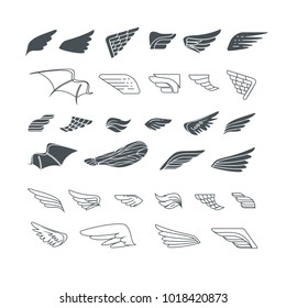 Wings. Set of design elements. Vector illustration