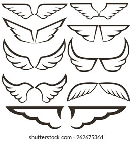 Wings. Set of design elements. Vector illustration.