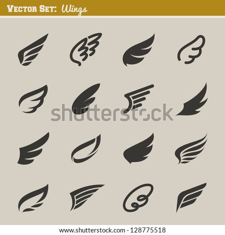Wings. Set of design elements. Vector illustration.