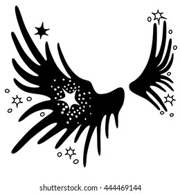 Wings set linear silhouette isolated on white background, vector illustration