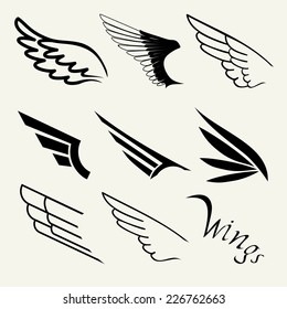 Wings set on white background, vector