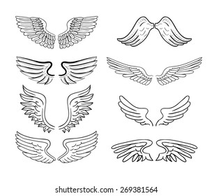 wings set, vector illustrations.