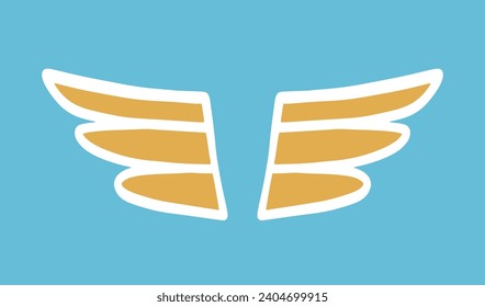 Wings shape emblem. Hand drawn doodle sketch icon vintage logo badge. Vector Illustration. Retro style modern artistic design element