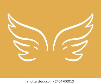 Wings shape emblem. Hand drawn doodle sketch icon vintage logo badge. Vector Illustration. Retro style modern artistic design element