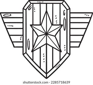 Wings and Shield Badge Isolated Coloring Page 