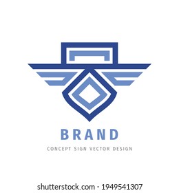 Diseño del logo de concepto de alas y escudo. Protección del transporte de entrega. Ilustración vectorial.