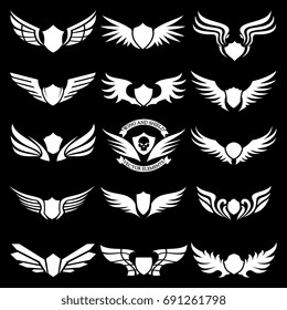 Wings Shield Crests Logo Set
