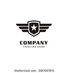 Wings shield and star logo design vector icon inspiration