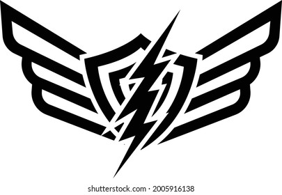 wings  and shield vector typography icon .. modern flat design .. lightning