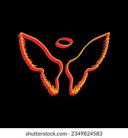 Wings sign illustration. 3D Extruded Yellow Icon with Red Sides a Black background. Illustration.