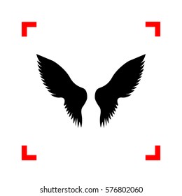 Wings sign illustration. Black icon in focus corners on white background. Isolated.