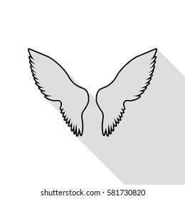 Wings sign illustration. Black icon with flat style shadow path.