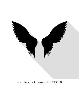 Wings sign illustration. Black icon with flat style shadow path.