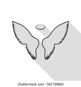 Wings sign illustration. Black icon with flat style shadow path.